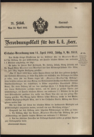 Verordnungsblatt für das Kaiserlich-Königliche Heer 18830424 Seite: 1