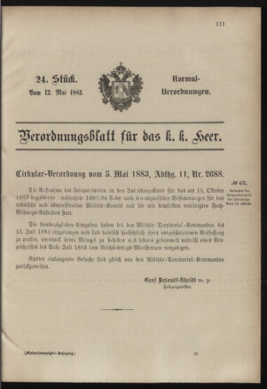 Verordnungsblatt für das Kaiserlich-Königliche Heer 18830512 Seite: 1