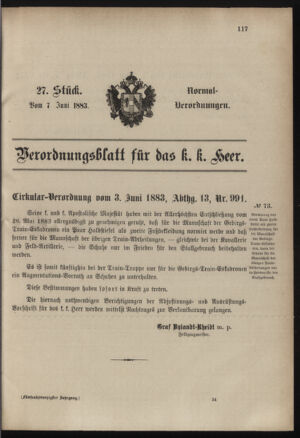 Verordnungsblatt für das Kaiserlich-Königliche Heer 18830607 Seite: 1