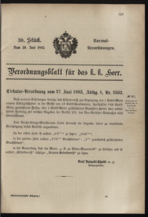 Verordnungsblatt für das Kaiserlich-Königliche Heer 18830630 Seite: 1