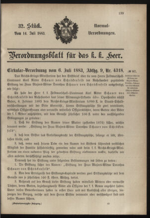 Verordnungsblatt für das Kaiserlich-Königliche Heer 18830714 Seite: 1