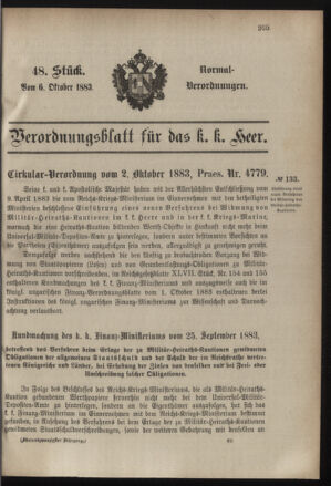 Verordnungsblatt für das Kaiserlich-Königliche Heer 18831006 Seite: 1