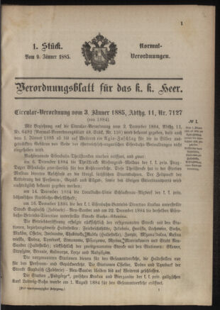 Verordnungsblatt für das Kaiserlich-Königliche Heer 18850109 Seite: 1