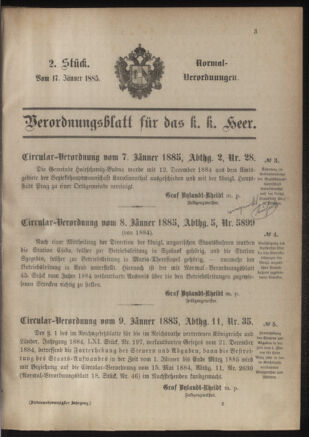 Verordnungsblatt für das Kaiserlich-Königliche Heer 18850117 Seite: 1