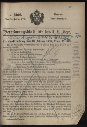 Verordnungsblatt für das Kaiserlich-Königliche Heer 18850220 Seite: 1