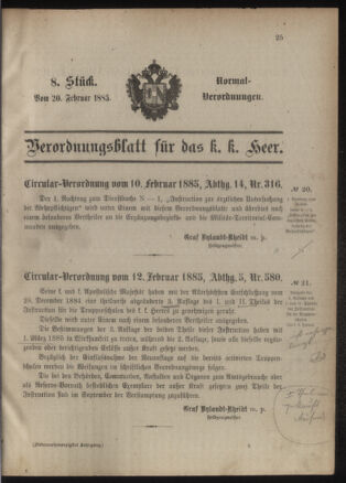 Verordnungsblatt für das Kaiserlich-Königliche Heer 18850220 Seite: 91