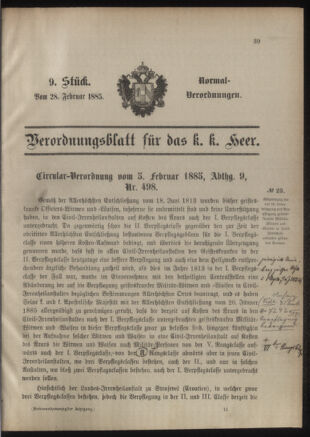 Verordnungsblatt für das Kaiserlich-Königliche Heer 18850228 Seite: 1