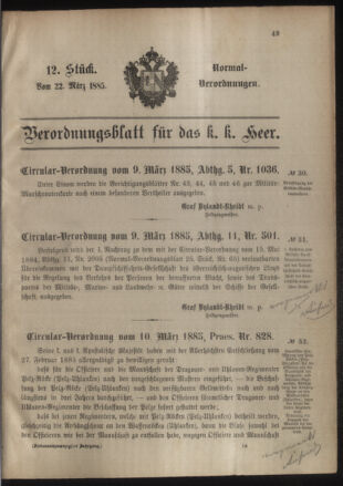 Verordnungsblatt für das Kaiserlich-Königliche Heer 18850322 Seite: 1