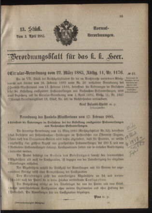 Verordnungsblatt für das Kaiserlich-Königliche Heer 18850403 Seite: 1