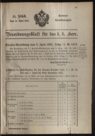 Verordnungsblatt für das Kaiserlich-Königliche Heer 18850414 Seite: 1