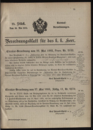 Verordnungsblatt für das Kaiserlich-Königliche Heer 18850530 Seite: 1