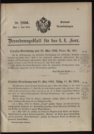 Verordnungsblatt für das Kaiserlich-Königliche Heer 18850605 Seite: 1