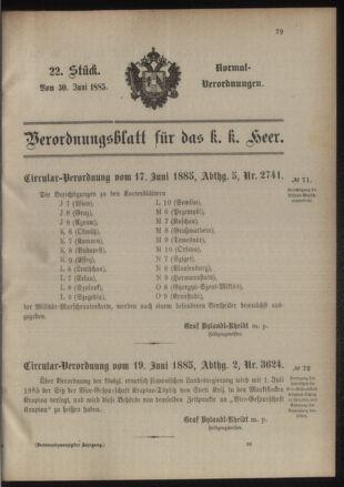 Verordnungsblatt für das Kaiserlich-Königliche Heer 18850630 Seite: 1