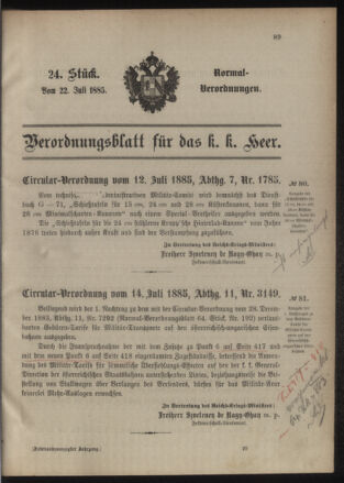 Verordnungsblatt für das Kaiserlich-Königliche Heer 18850722 Seite: 1