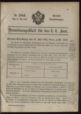 Verordnungsblatt für das Kaiserlich-Königliche Heer 18850731 Seite: 1