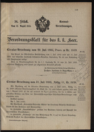 Verordnungsblatt für das Kaiserlich-Königliche Heer 18850812 Seite: 1