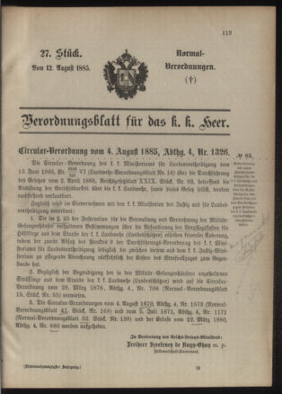 Verordnungsblatt für das Kaiserlich-Königliche Heer 18850812 Seite: 5