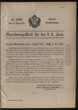 Verordnungsblatt für das Kaiserlich-Königliche Heer 18850820 Seite: 1