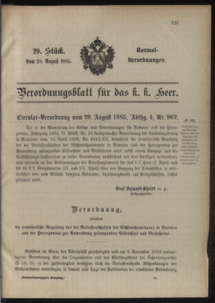 Verordnungsblatt für das Kaiserlich-Königliche Heer 18850828 Seite: 1