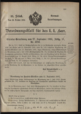 Verordnungsblatt für das Kaiserlich-Königliche Heer 18851010 Seite: 1