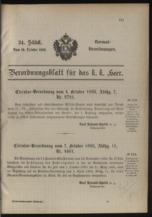 Verordnungsblatt für das Kaiserlich-Königliche Heer 18851016 Seite: 1