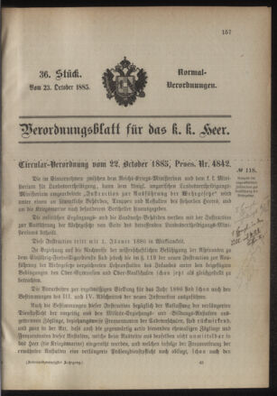 Verordnungsblatt für das Kaiserlich-Königliche Heer 18851023 Seite: 1