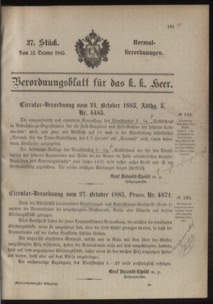 Verordnungsblatt für das Kaiserlich-Königliche Heer 18851031 Seite: 1