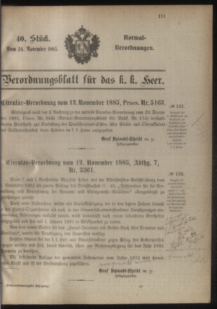 Verordnungsblatt für das Kaiserlich-Königliche Heer 18851124 Seite: 1