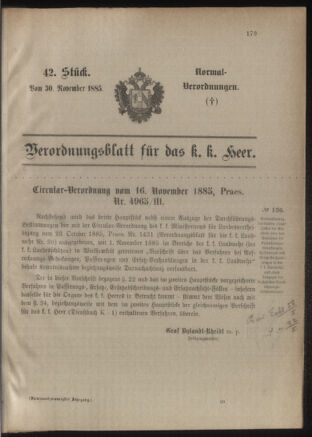 Verordnungsblatt für das Kaiserlich-Königliche Heer 18851130 Seite: 1