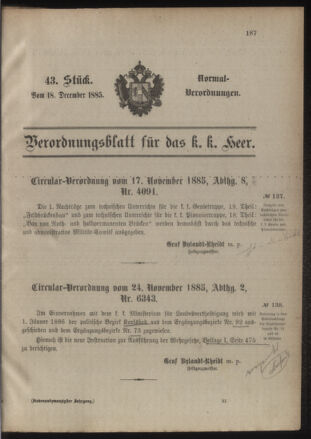 Verordnungsblatt für das Kaiserlich-Königliche Heer 18851218 Seite: 1