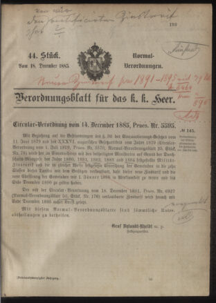 Verordnungsblatt für das Kaiserlich-Königliche Heer 18851218 Seite: 7