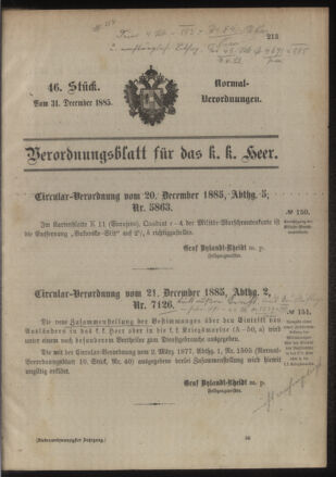 Verordnungsblatt für das Kaiserlich-Königliche Heer 18851231 Seite: 1