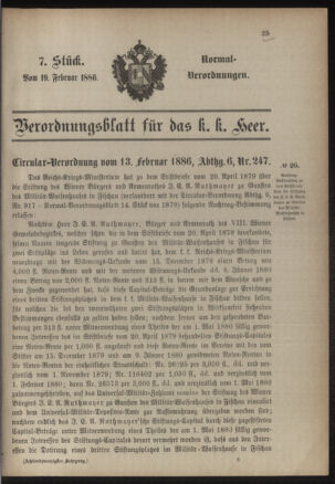 Verordnungsblatt für das Kaiserlich-Königliche Heer 18860219 Seite: 1