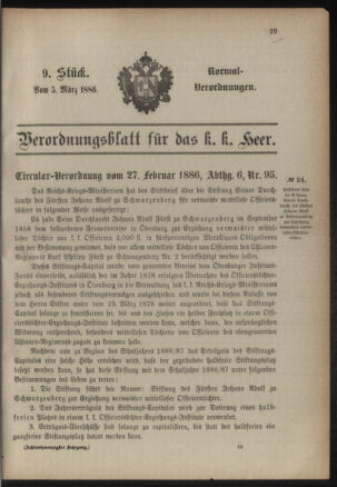 Verordnungsblatt für das Kaiserlich-Königliche Heer 18860305 Seite: 1