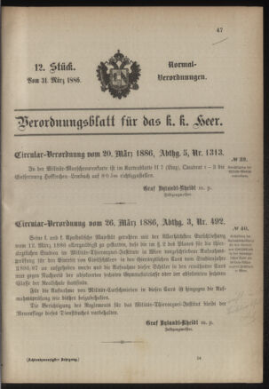 Verordnungsblatt für das Kaiserlich-Königliche Heer 18860331 Seite: 1