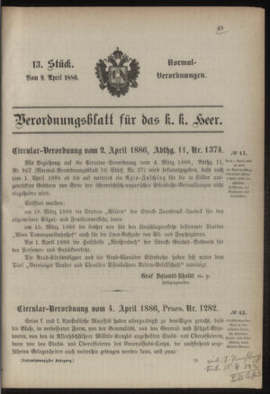 Verordnungsblatt für das Kaiserlich-Königliche Heer 18860409 Seite: 1