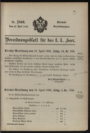 Verordnungsblatt für das Kaiserlich-Königliche Heer 18860424 Seite: 1