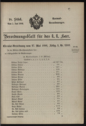 Verordnungsblatt für das Kaiserlich-Königliche Heer 18860605 Seite: 1