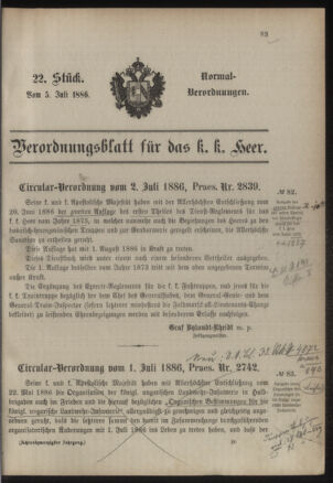 Verordnungsblatt für das Kaiserlich-Königliche Heer 18860705 Seite: 1