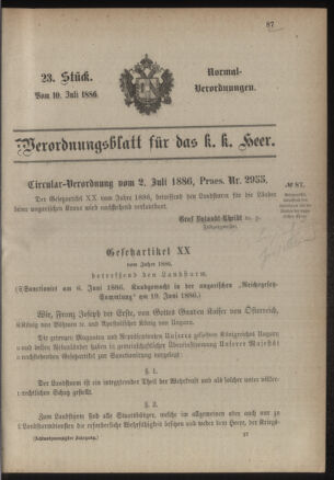 Verordnungsblatt für das Kaiserlich-Königliche Heer 18860710 Seite: 1