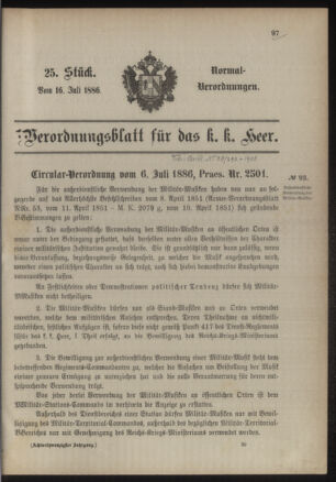 Verordnungsblatt für das Kaiserlich-Königliche Heer 18860716 Seite: 1