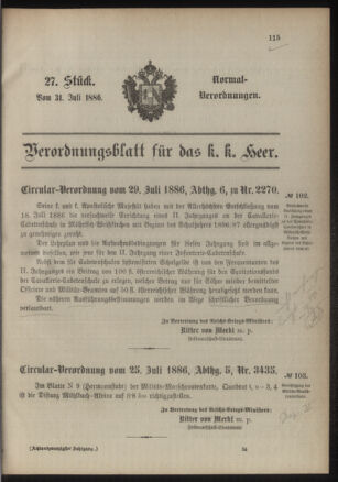 Verordnungsblatt für das Kaiserlich-Königliche Heer 18860731 Seite: 1