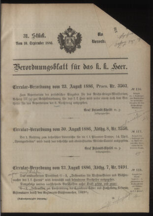 Verordnungsblatt für das Kaiserlich-Königliche Heer 18860910 Seite: 1