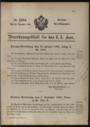 Verordnungsblatt für das Kaiserlich-Königliche Heer 18861110 Seite: 1