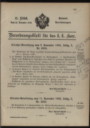 Verordnungsblatt für das Kaiserlich-Königliche Heer 18861123 Seite: 1