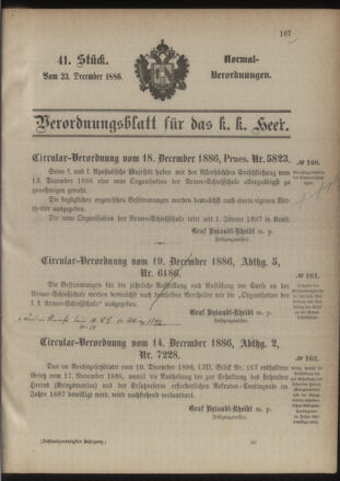 Verordnungsblatt für das Kaiserlich-Königliche Heer 18861223 Seite: 1