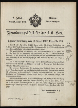 Verordnungsblatt für das Kaiserlich-Königliche Heer 18870120 Seite: 1