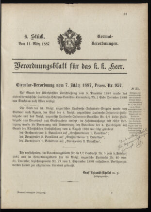 Verordnungsblatt für das Kaiserlich-Königliche Heer 18870311 Seite: 1