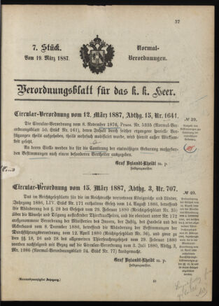 Verordnungsblatt für das Kaiserlich-Königliche Heer 18870319 Seite: 1