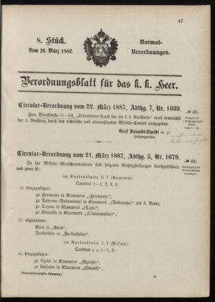 Verordnungsblatt für das Kaiserlich-Königliche Heer 18870326 Seite: 1